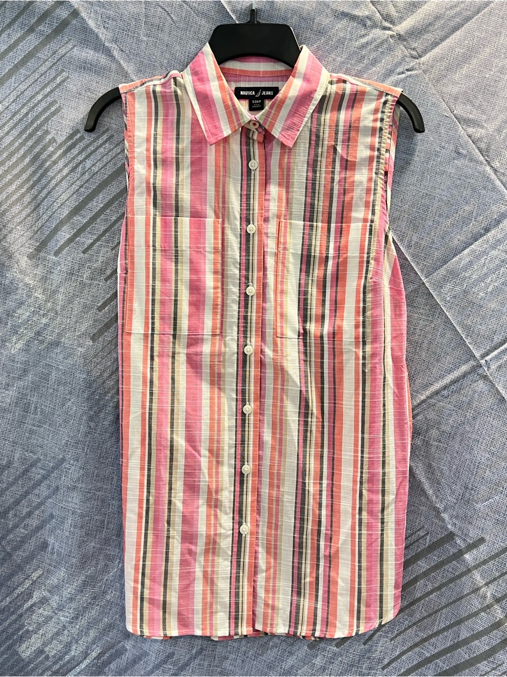 BNWT Nautica Jeans Sleeveless Button-Front Shirt - Pink Stripe